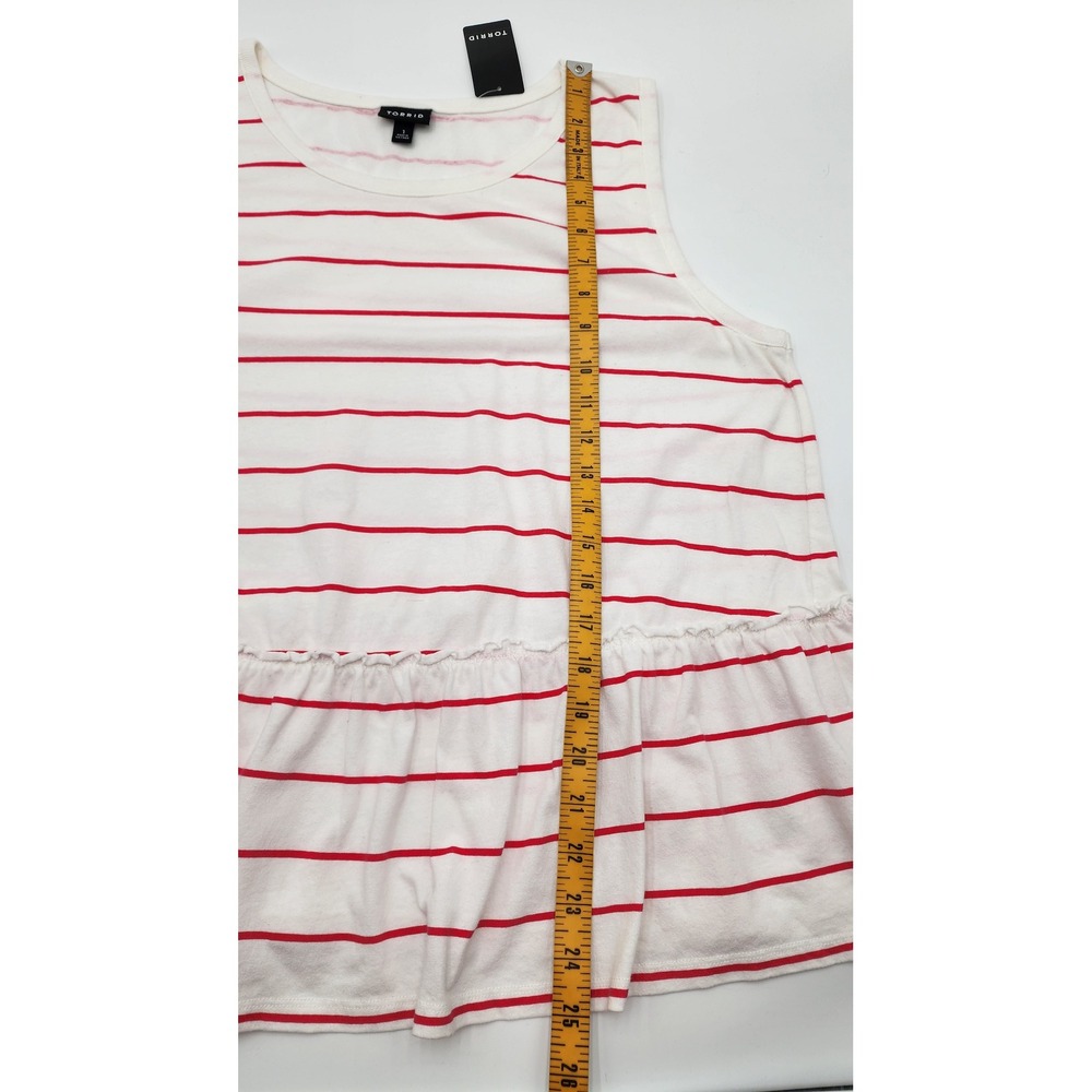 Torrid Tank Top Women 14-16 White Red NEW Striped Babydoll Peplum Ruffle Cotton - Picture 5 of 9